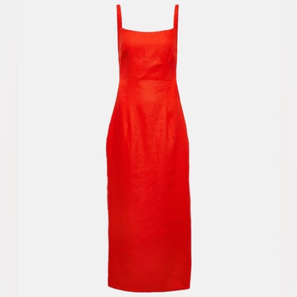 SIR. Women's Red Primrose Ruched Linen Maxi Dress